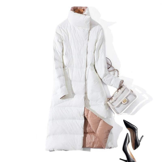 Plus Size Women Double Sided Down Long Jacket White Down Coat