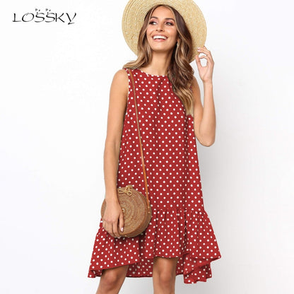 Lossky Women Summer Dress Polka Dot Chiffon Sleeveless Beach Mini