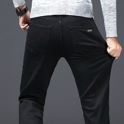Black Branded Men Stretch Jeans Spring Summer Business Casual