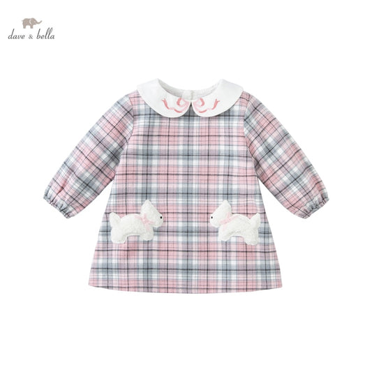 dave bella autumn baby girl cute cartoon plaid print dress children fashion party