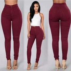 Solid Color Skinny Jeans Woman White Black High Waist Render Jeans Vintage