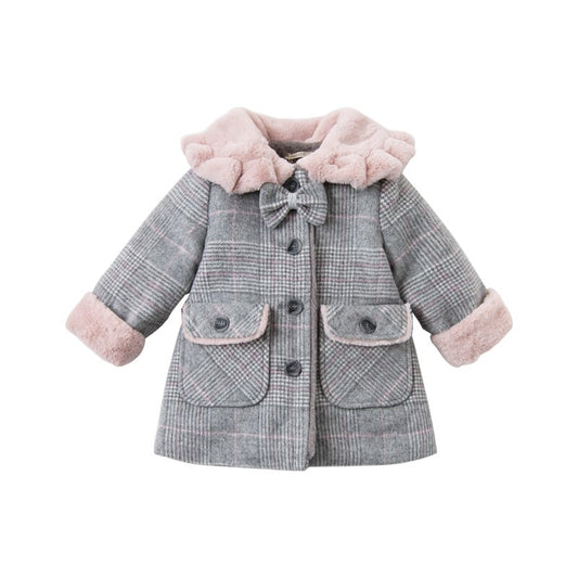 winter baby girls fashion removable bow plaid padded coat