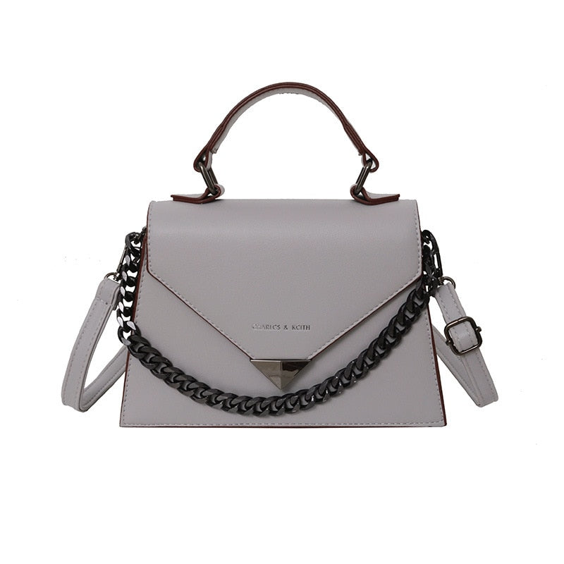 Solid Leather Crossbody Bags For Women Chain Luxury Design