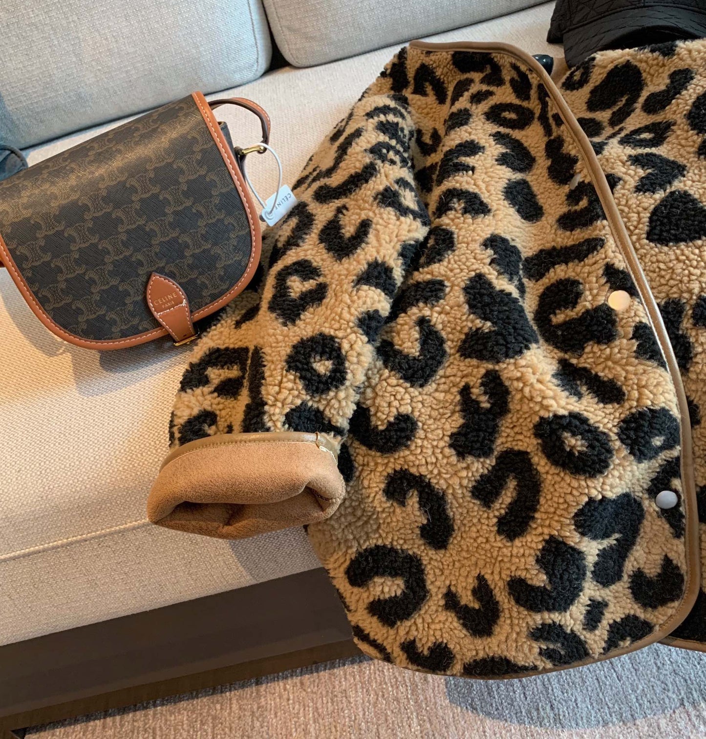 Leopard print fur one-piece short jacket women spring and autumn Coats