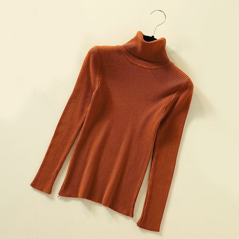 Turtleneck Women Pullover Sweater Spring Jumper Knitted Basic