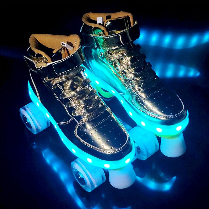 Led Rechargeable 7 Colorful Flash Shoes Double Row 4 Wheel Roller