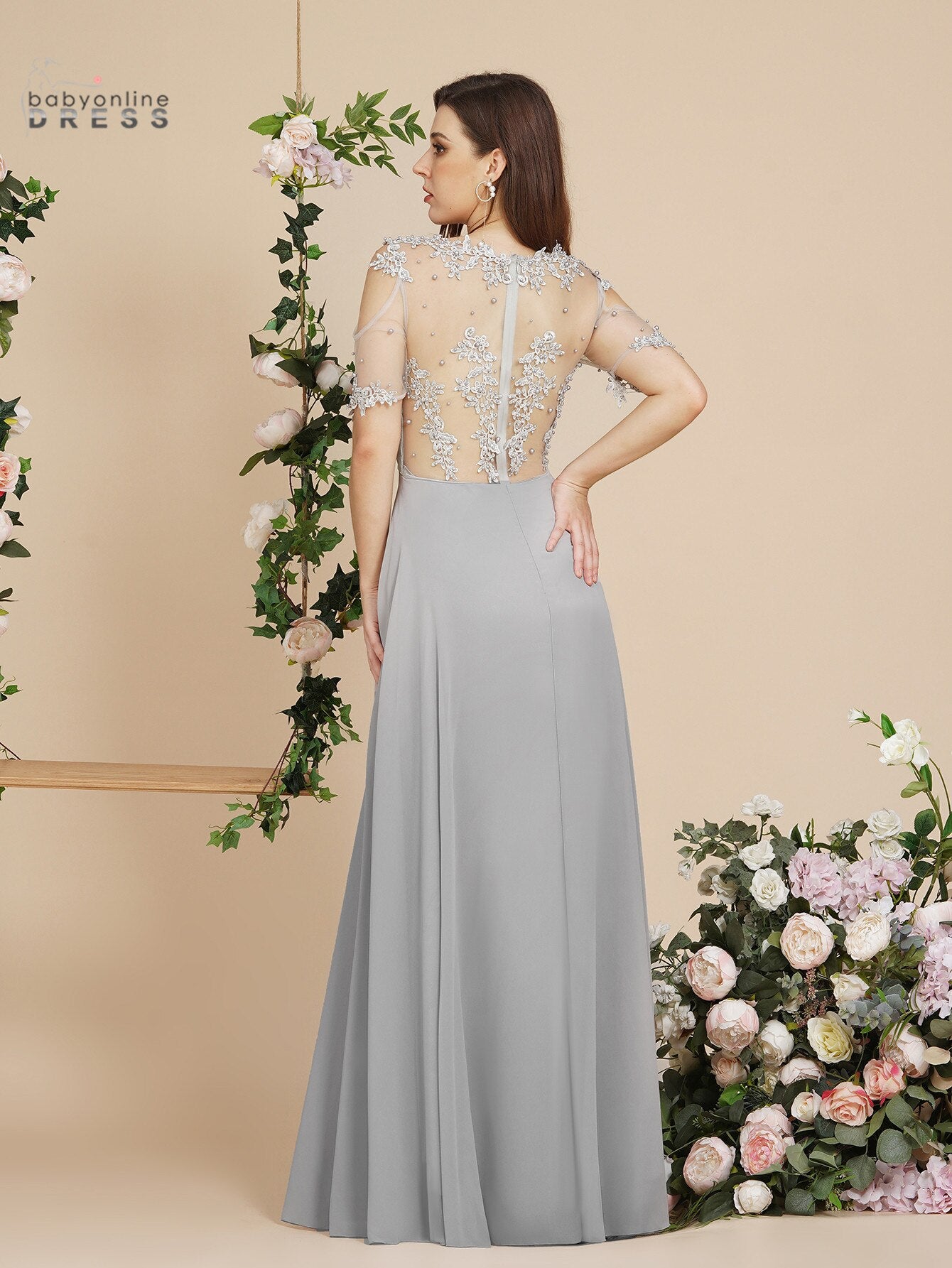 Homecoming Dresses: Long Prom Dresses Applique Pearls Transparent Back Dress