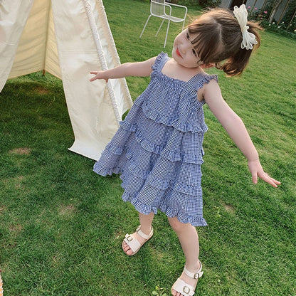 Summer Girls Dress Children Clothing Toddler Baby Kids Suspender Plaid Vest Dress