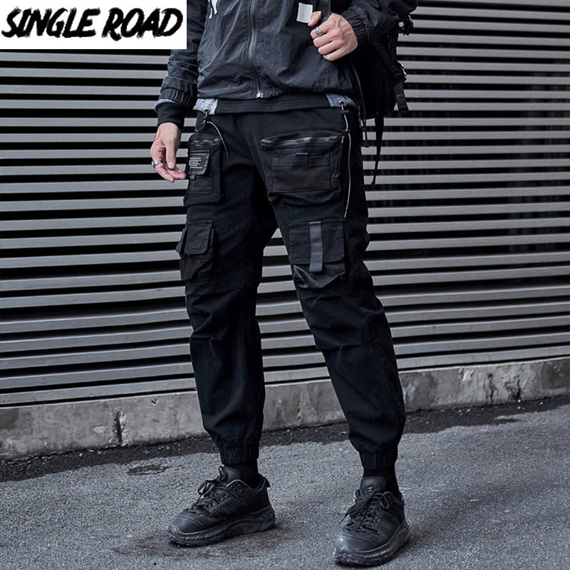 Single Road Mens Cargo Pants Men Fashion Black Baggy Joggers