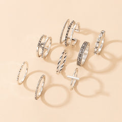 Tocona 8pcs/sets Hollow Out Rings for Women Men Charms Clear Crystal