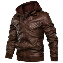 Men's Autumn Winter Motorcycle Leather Jacket Windbreaker Hooded  Jackets