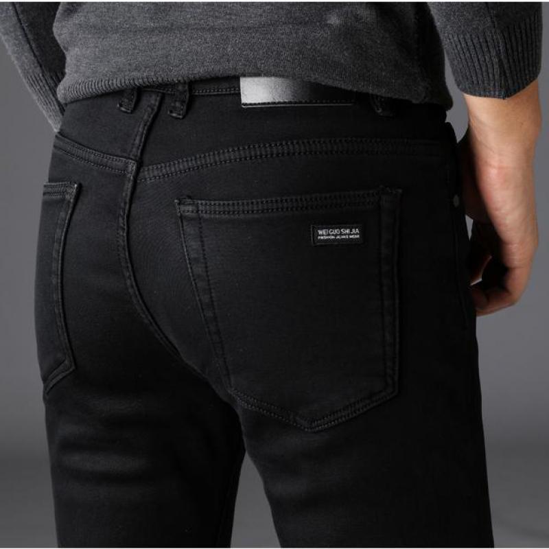 Men's Stretch Black Jeans Classic Style Business Fashion Pure Black