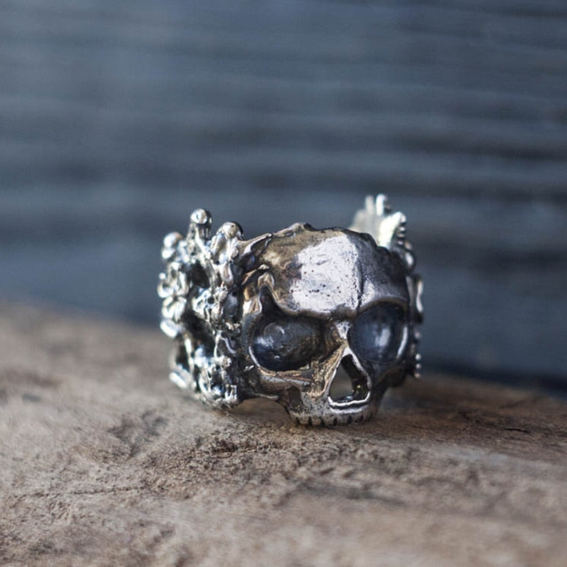 Flower Sugar Skull Rings Women Stainless Steel Punk Flowers Ring Jewelry