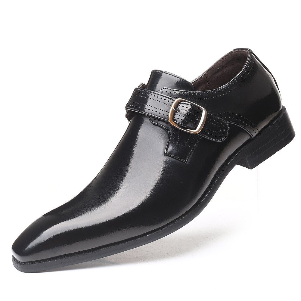 Italian Fashion Men Black Brown Dress Shoes Genuine Leather Slip On Man
