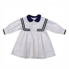 Spring Summer Girls Dress British Style Navy Collar Little Cute Long-Sleeved