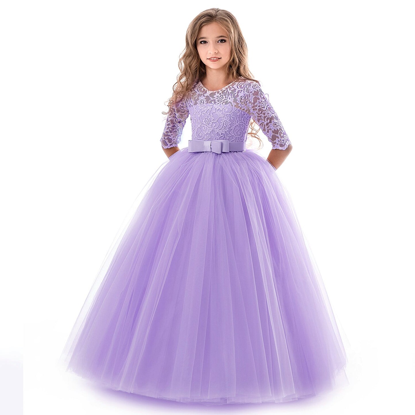Vintage Flower Girl Princess Dress For Weddings Summer Kid Formal Bow Long