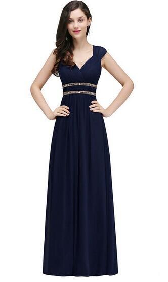 Homecoming Dresses: Long Chiffon Prom Dresses V-Neck Sleeveless Crystal