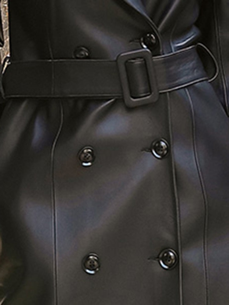 Lautaro Spring Black Waterproof Leather Trench Coat for Women