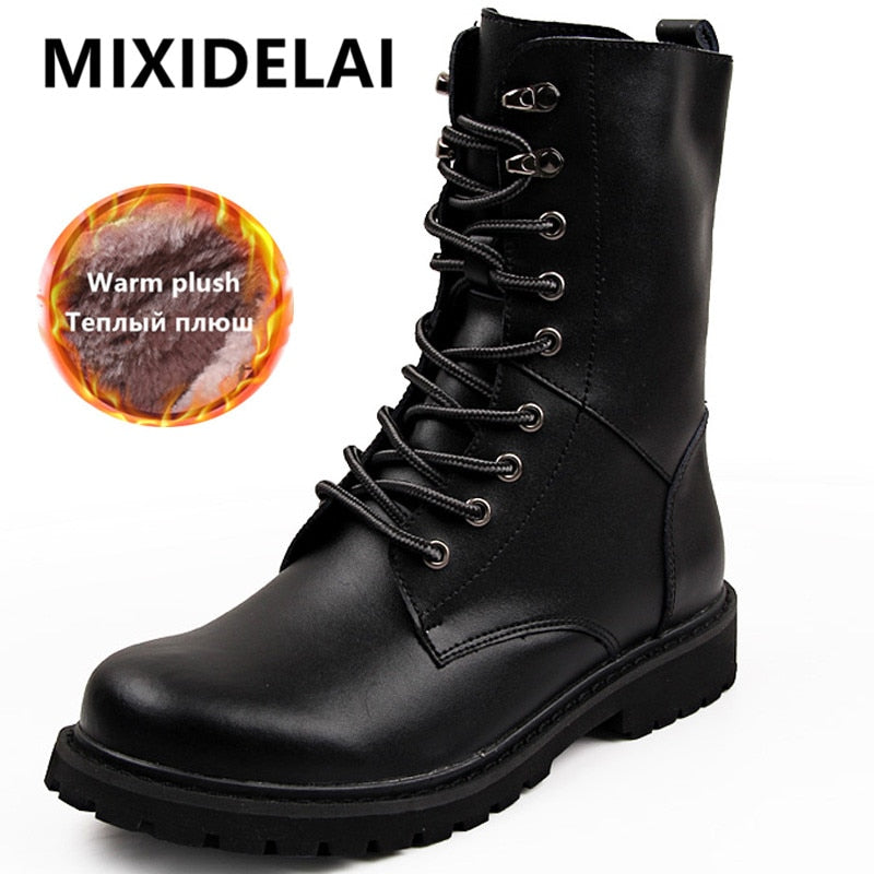 Large Size Motorcycle Boots Men Winter Shoes Warm Waterproof Men Leather Boot