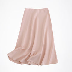women solid quality satin midi skirt vintage side zipper