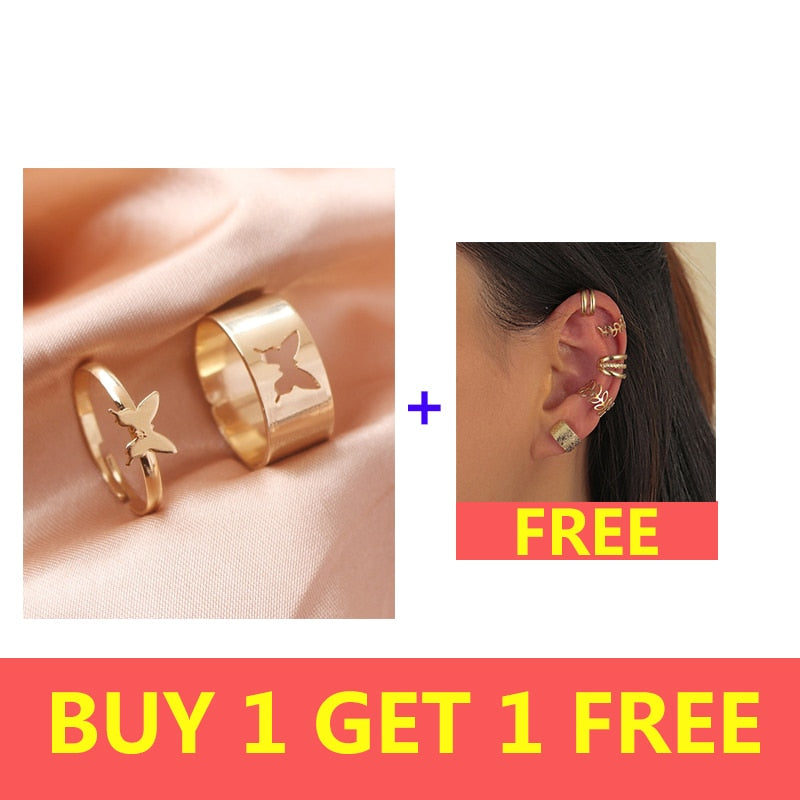 Silver Color Butterfly Rings For Women Men Lover Couple Ring Set Friendship