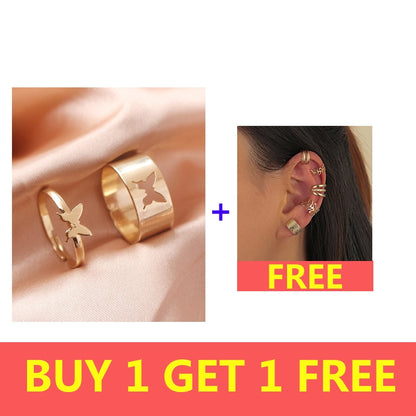 Silver Color Butterfly Rings For Women Men Lover Couple Ring Set Friendship