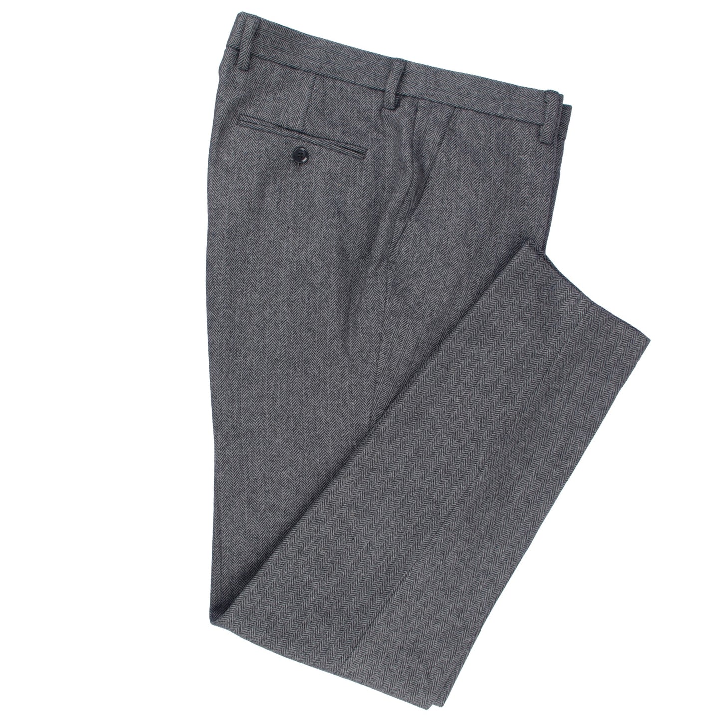 Heavy Warm Wool Blend Pants Tailor Made Pants Dark Grey Herringbone Men