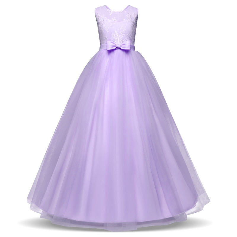 Vintage Flower Girl Princess Dress For Weddings Summer Kid Formal Bow Long