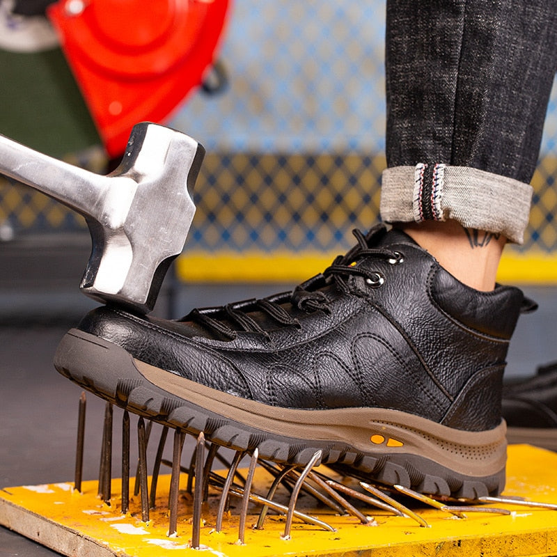Men Leather Safety Work Boots Steel Toe Puncture-proof Indestructible