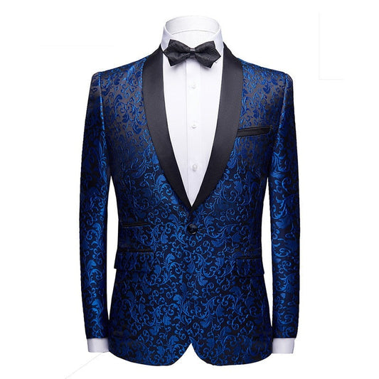 Men Fashion Slim Fit Suit Jacket Skinny Tuxedo Casual Blazer Floral Jacquard