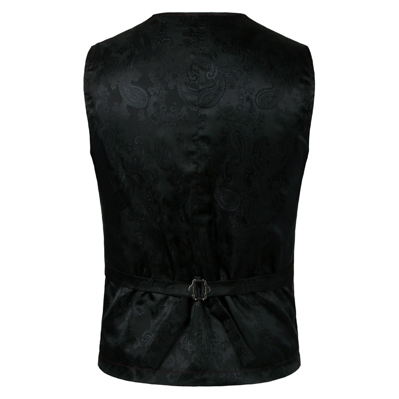 Mens Gold Metallic Paisley Printed Steampunk Vest Single Breasted V Neck