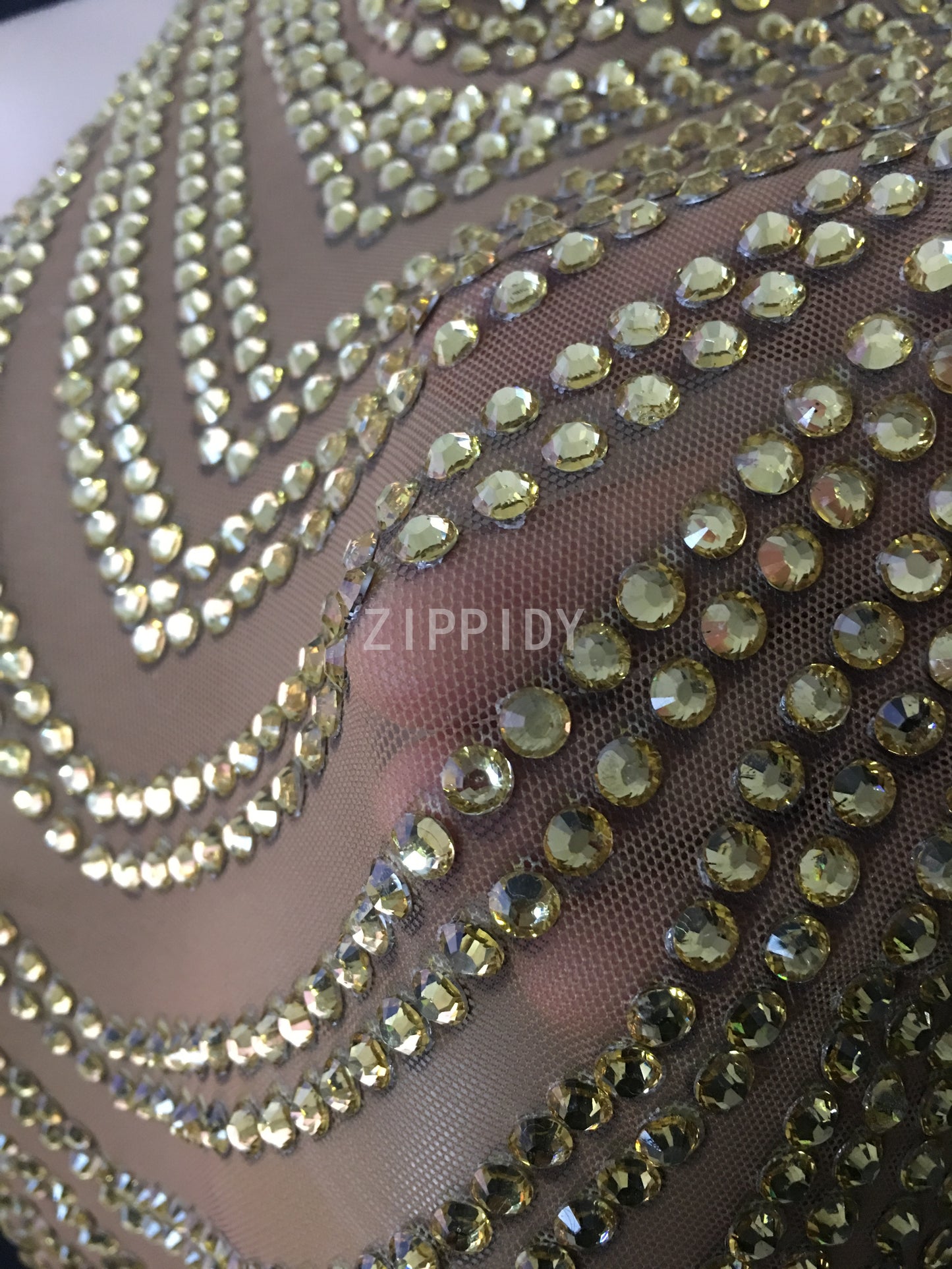 Full Gold Rhinestones Transparent Mesh Long Dress Women Birthday Celebrate