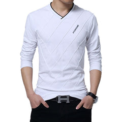 Mens Casual T-shirt Fashion Slim Long Sleeve V Neck Fitness T-shirts