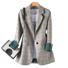Fashion Business Interview Plaid Suits Women Work Office Ladies Long Sleeve Spring Casual Blazer
