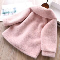 Children baby long mink fur coat girl fur one plus plush heavy coat