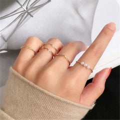 Women Twist Pearl Pearl Rings Set Fashion Geometric Hollow Crystal Ring