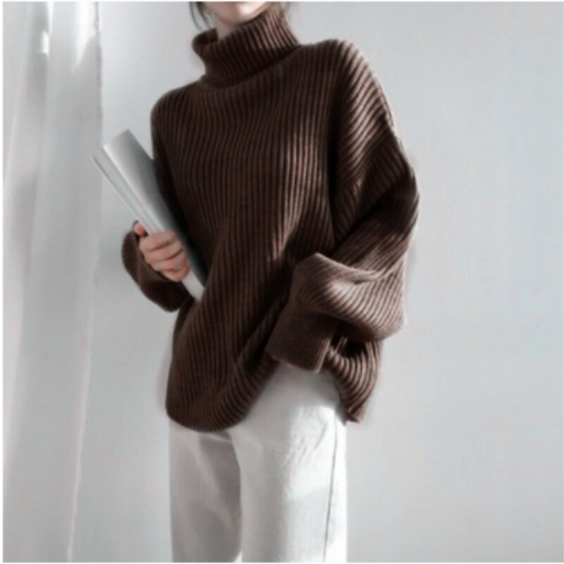 Oversize Turtleneck Autumn Winter Long Sweaters for Women Fashion