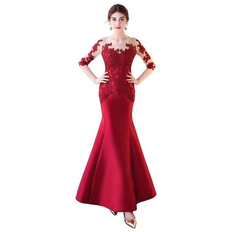 Homecoming Dresses: Red Mermaid Evening Dress Half Sleeve Appliques Elegant