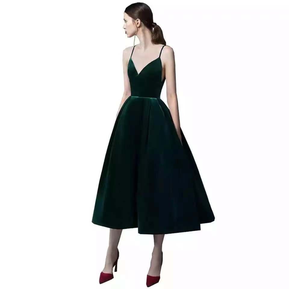 Homecoming Dresses: Plus size customized Elegant Velvet Women Party Dress V Neck