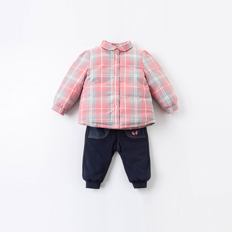 winter baby girls fashion plaid double-wear down coat children