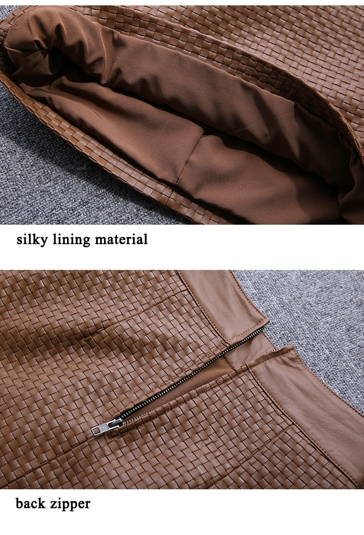 Luxury Leather Clothing Women Stylish Knitted Skirt Female High Waist Weaving