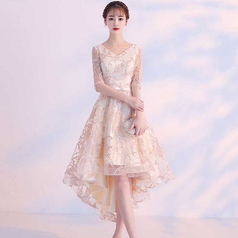 Homecoming Dresses: Navy Blue Silver Gray Champagne High Low Prom Dresses