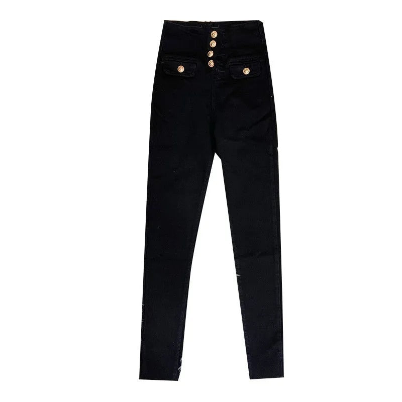 Slim Women Skinny Pencil Jeans Button Plus Size S-3XL Mom Denim Pants