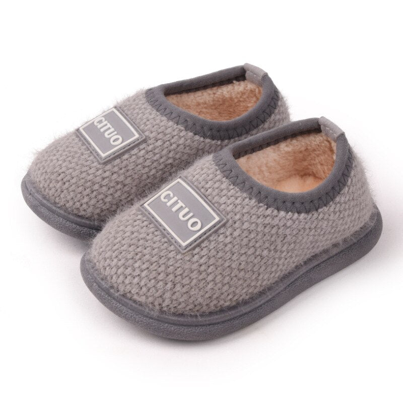 Winter Children Knit Furry Slippers Kids Soft Plush Warm Home Floor Shoes
