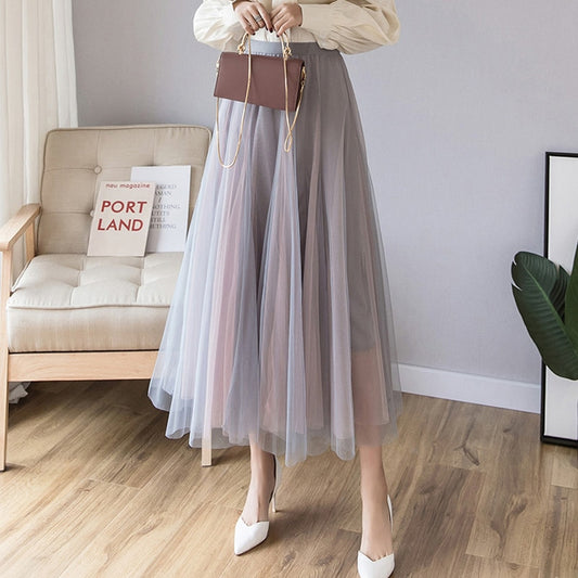 Maxi Long Tulle Skirt Women High Waist Ball Gown Skirts Spring