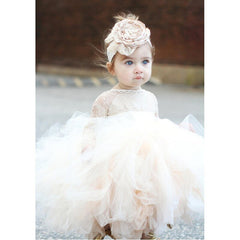 Champagne Tulle Baby Girls Baptism Dress 1st Birthday