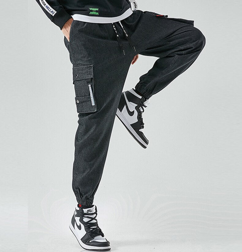 Hip Hop Cargo Jeans Pants Men Fashion Casual Harem Joggers Trousers Men