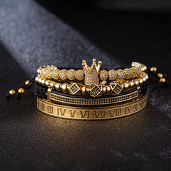 Luxury Royal King Queen Crown charms colorfast Bracelet Stainless steel CZ beads