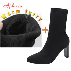 Metal Blade Heels Socks Boots Women Stretch Fabric Elastic Stilettos Heel