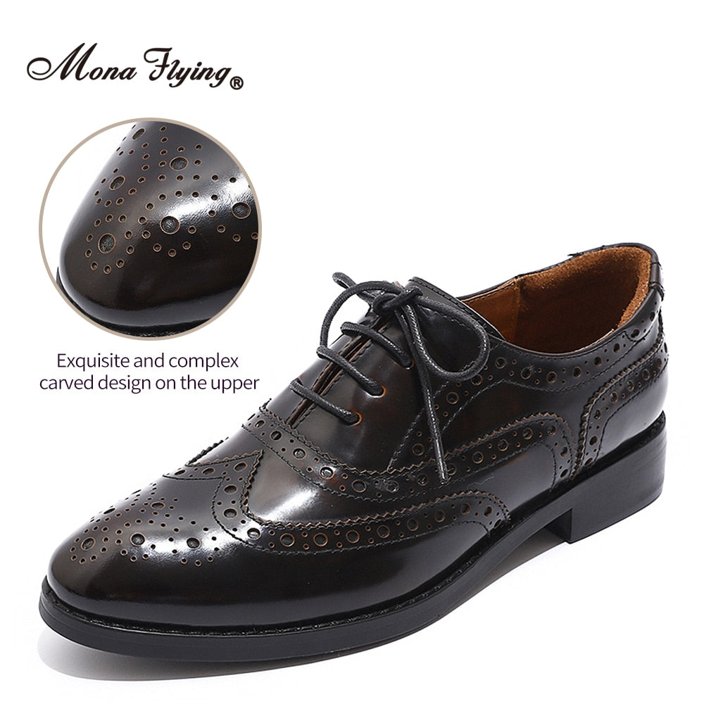Mona Flying Women Genuine Leather Oxfords Shoes Handmade Leisure